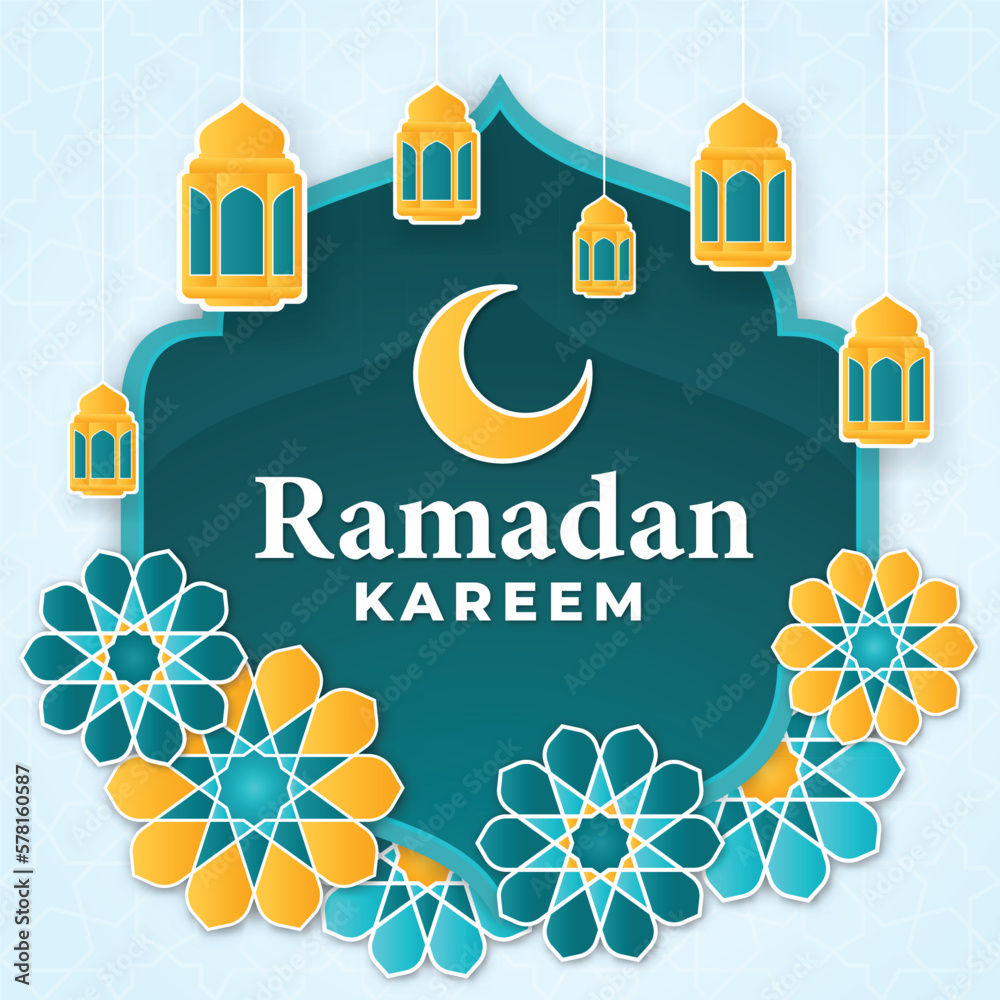 ramadan kareem islamic background design with arabic style and arabian pattern, eid mubarak, hari raya, eid fitr, eid adha, hajj, umrah - obrazy, fototapety, plakaty 