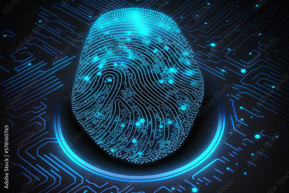 Holographic Fingerprint System. Biometric Scanning and Identification Concept for Security Access. Generative AI Holographic Fingerprint System. Biometric Scanning and Identification Concept for Security Access. Generative AI