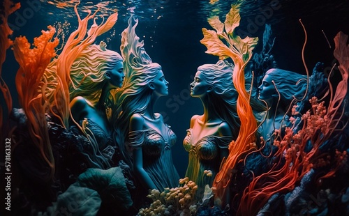 The Beauty of Ocean Nymphs, AI Generative  photo