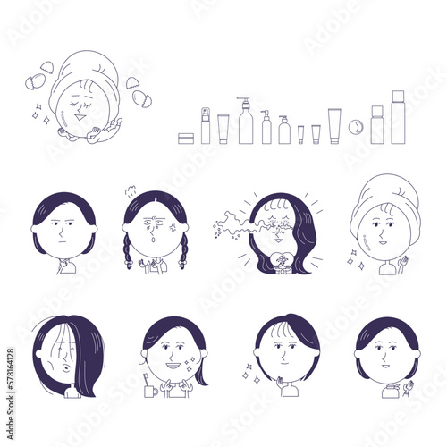 女性　上半身のイラストセット