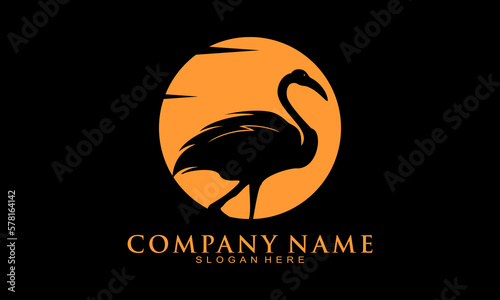 Stork and sun silhouette logo design