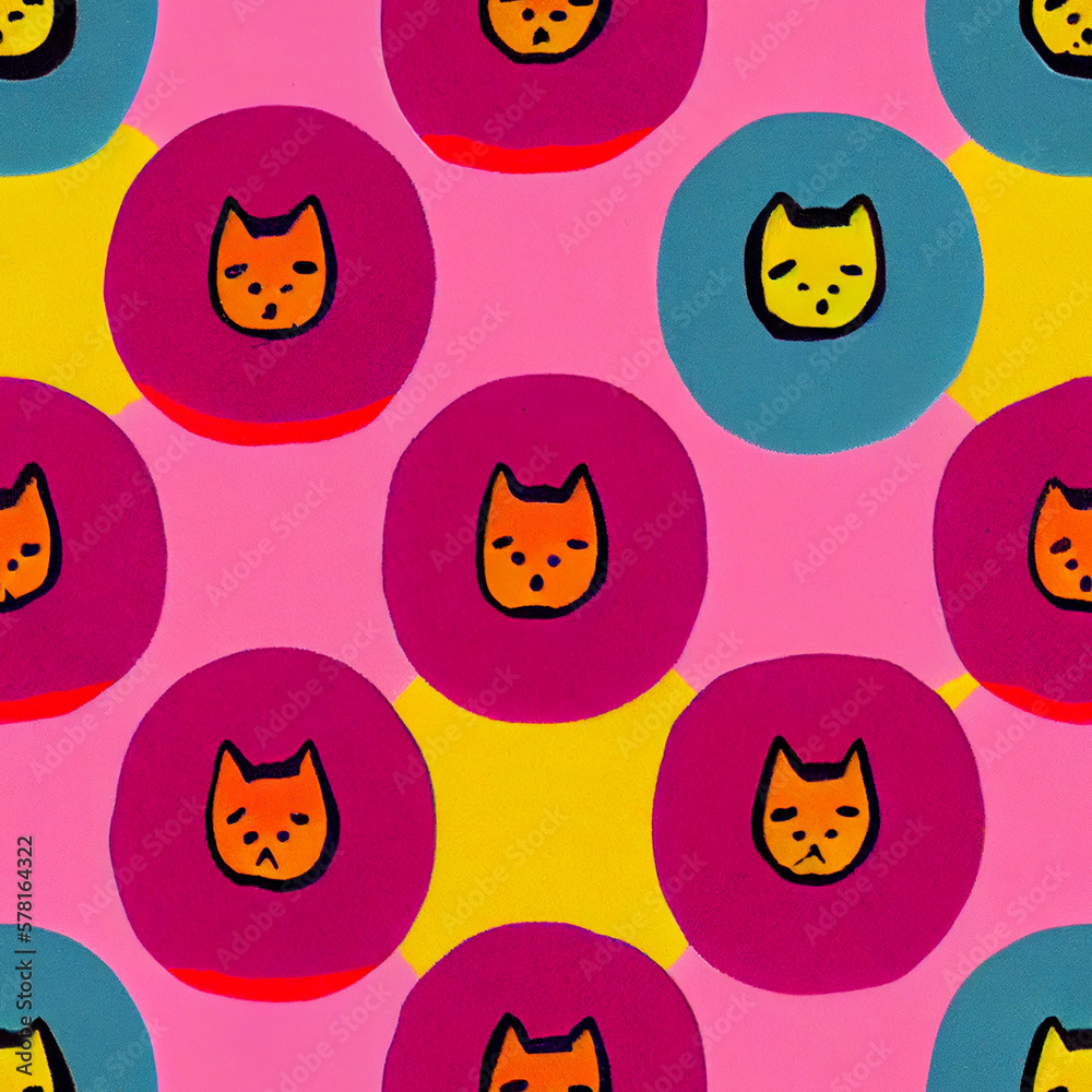 Naklejka premium Seamless background with cats. Generative AI