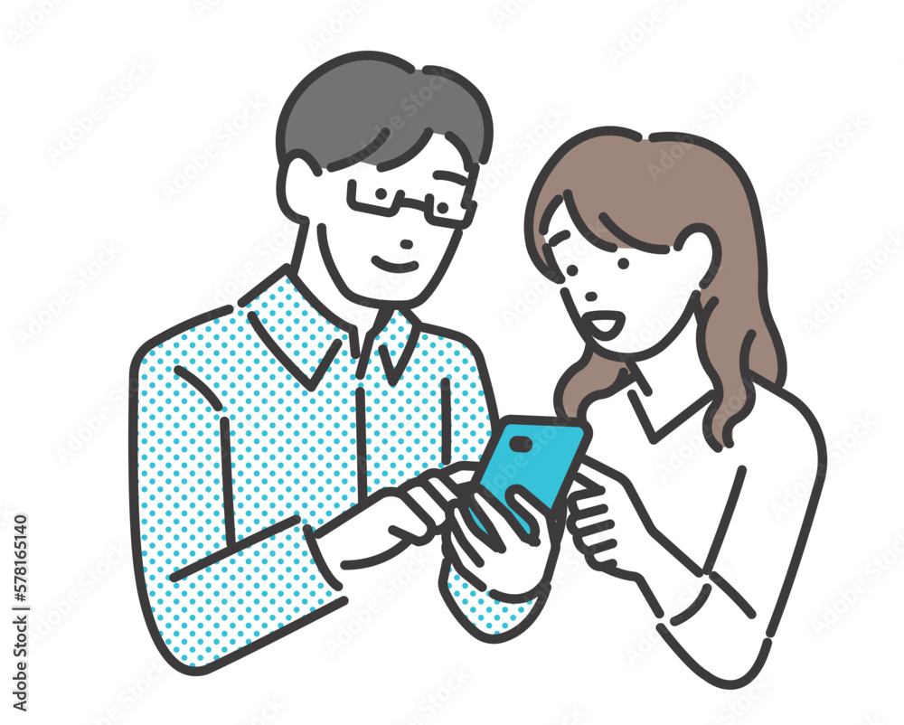Fototapeta premium スマホを操作する夫婦のベクターイラスト素材／申し込み／チェック
