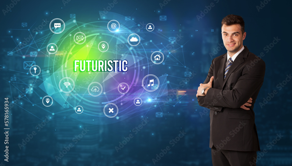 Businessman thinking about modern technology Businessman thinking about modern technology