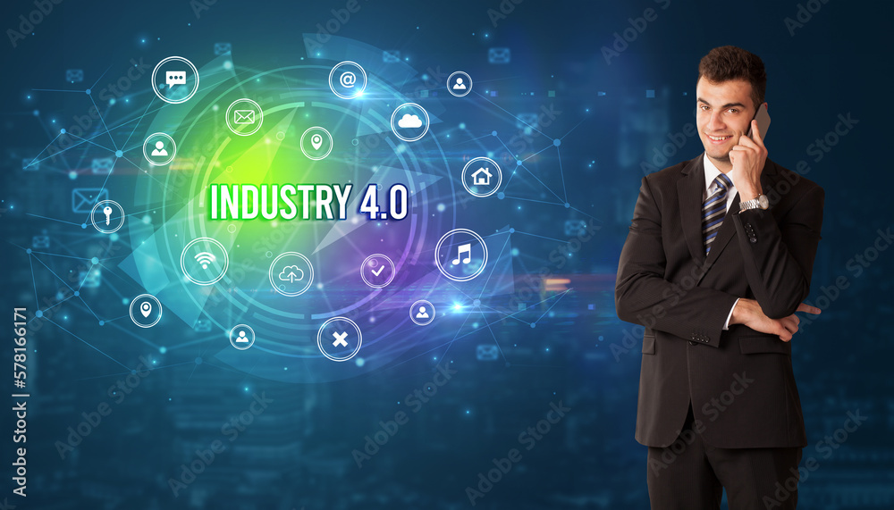Businessman thinking about modern technology Businessman thinking about modern technology
