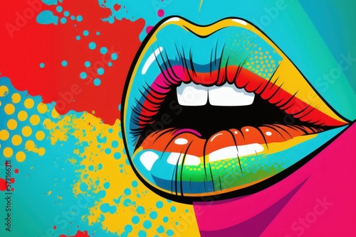 Wallpaper Mural Bold and Bright: A Woman's Vivid Lips on a Colorful Pop Art Background Torontodigital.ca