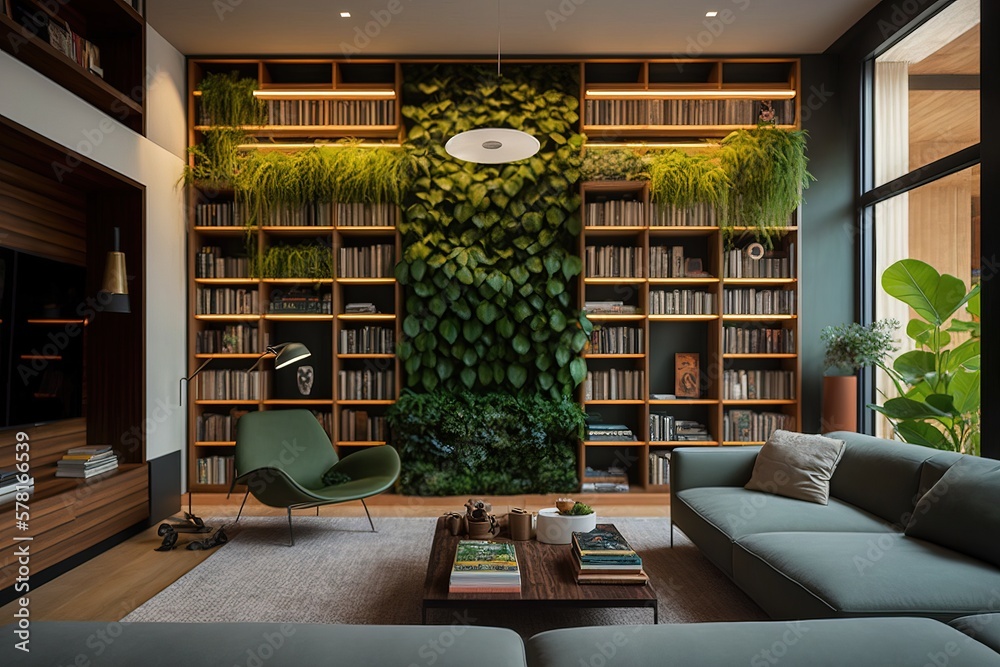 Modern living room, zoom background, Generative AI