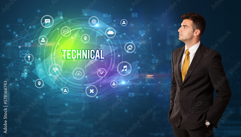 Businessman thinking about modern technology Businessman thinking about modern technology