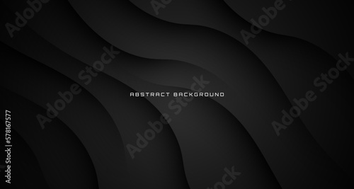 3D black geometric abstract background overlap layer on dark space with waves effect decoration. Graphic design element cutout style concept for banner, flyer, card, brochure cover, or landing page