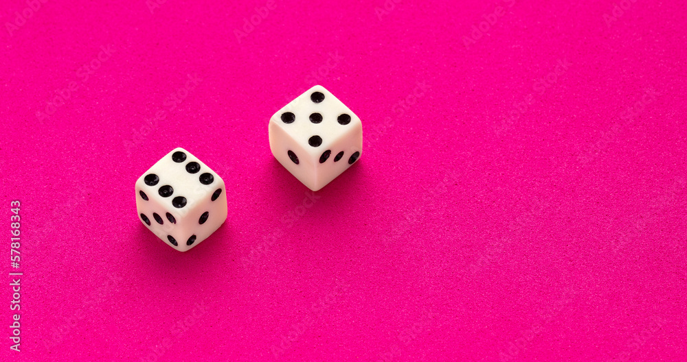 Pair of dice for board game - Rhodamine red eva rubber background Pair of dice for board game - Rhodamine red eva rubber background