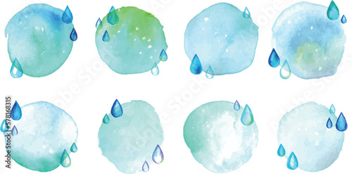 Valokuva 水彩画。水彩タッチの雨の雫フレーム。梅雨のフレーム。Watercolor painting