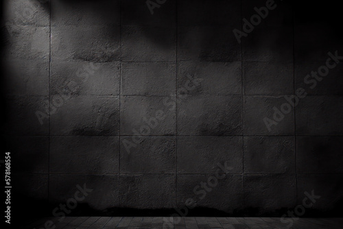 Black concrete wall, abstract texture background, cement backdrop, generative ai