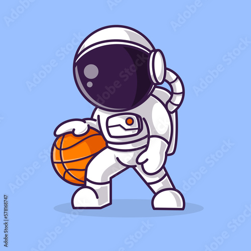 astronaut playing basketball Cartoon Illustration Vector file. Isolated Premium Vector icon, every object is on separated layer. Flat Cartoon Style