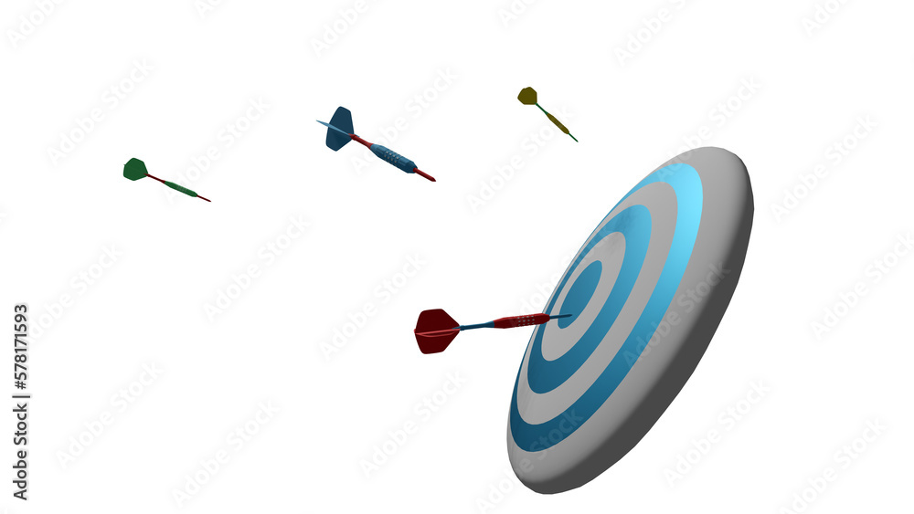 Dart arrows are throwing to blue dart board (3D Rendering) Dart arrows are throwing to blue dart board (3D Rendering)