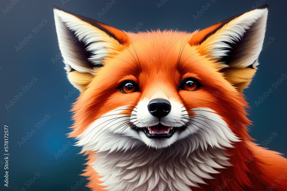 Colorful magic Red Fox, cartoon style painting. Generative ai art illustration