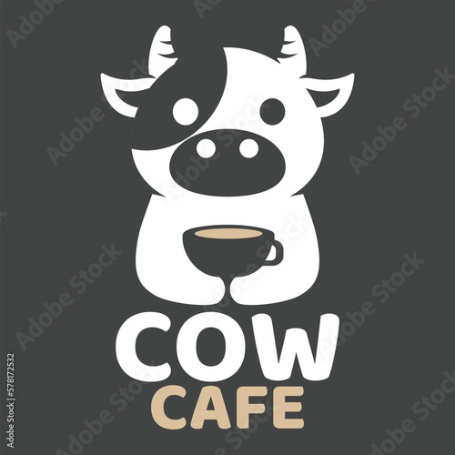 Modern mascot flat design simple minimalist cute cow logo icon design template vector with modern illustration concept style for cafe, coffee shop, restaurant, badge, emblem and label