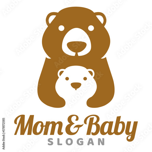 Modern mascot flat design simple minimalist cute grizzly bear mom dad parents logo icon design template vector with modern illustration concept style for brand, emblem, label, badge, zoo