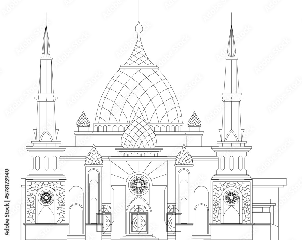 Sketch vector illustration of the holy mosque where Muslims pray