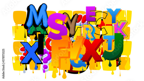 Abstract Graffiti background. Modern street art created with Letters. Wallpaper performed in urban painting style on white.