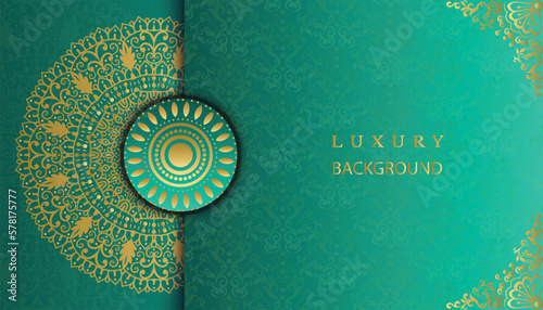 Arabesque style decorative golden mandala background. Ornamental floral loyal frame, greeting and invitation card.