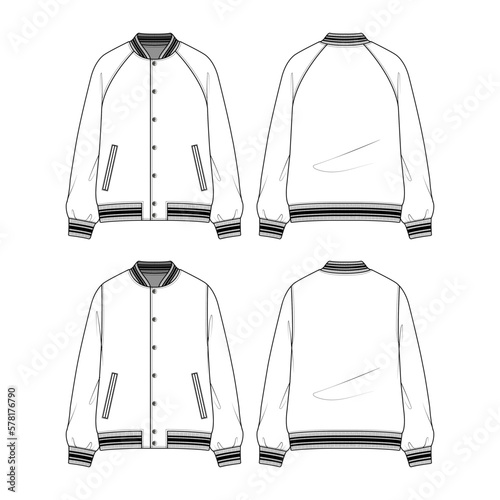 Billede på lærred Technical sketch of the varsity jacket design template