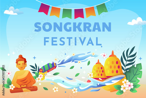 Amazing Songkran festival of Thailand background. Vector illustration. 