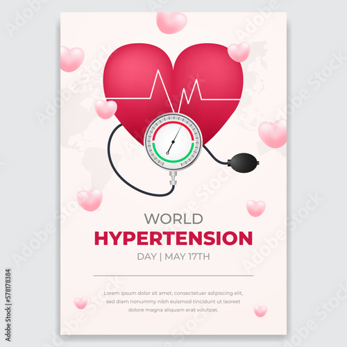 World hypertension day May 17th flyer with heart rate and tension meter illustration