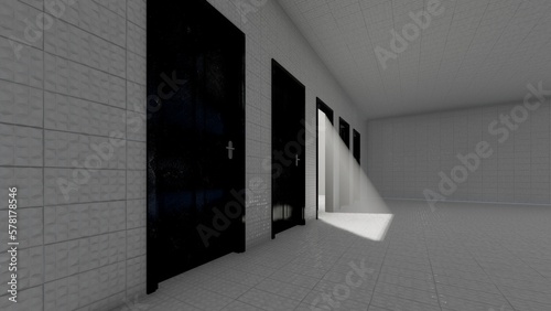 empty backroom with door liminal space