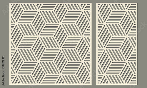 Abstract geometric pattern of polygonal shape and connect with a line. Laser cutting decorative panel Template for cutting plywood, wood, paper, cardboard and metal.
