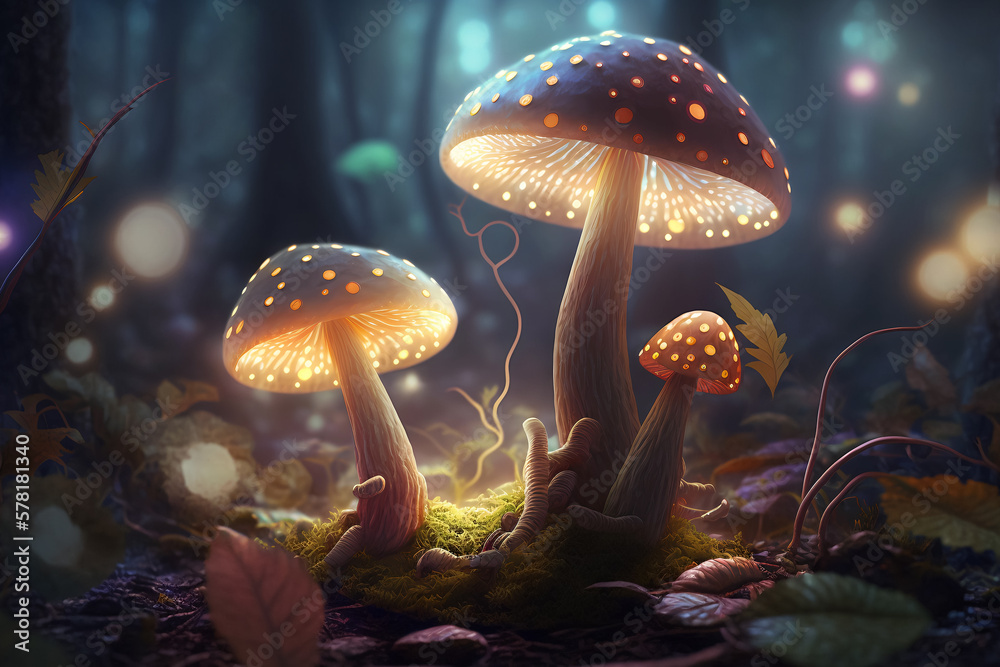 Fototapeta premium Illustration of glowing mushrooms
