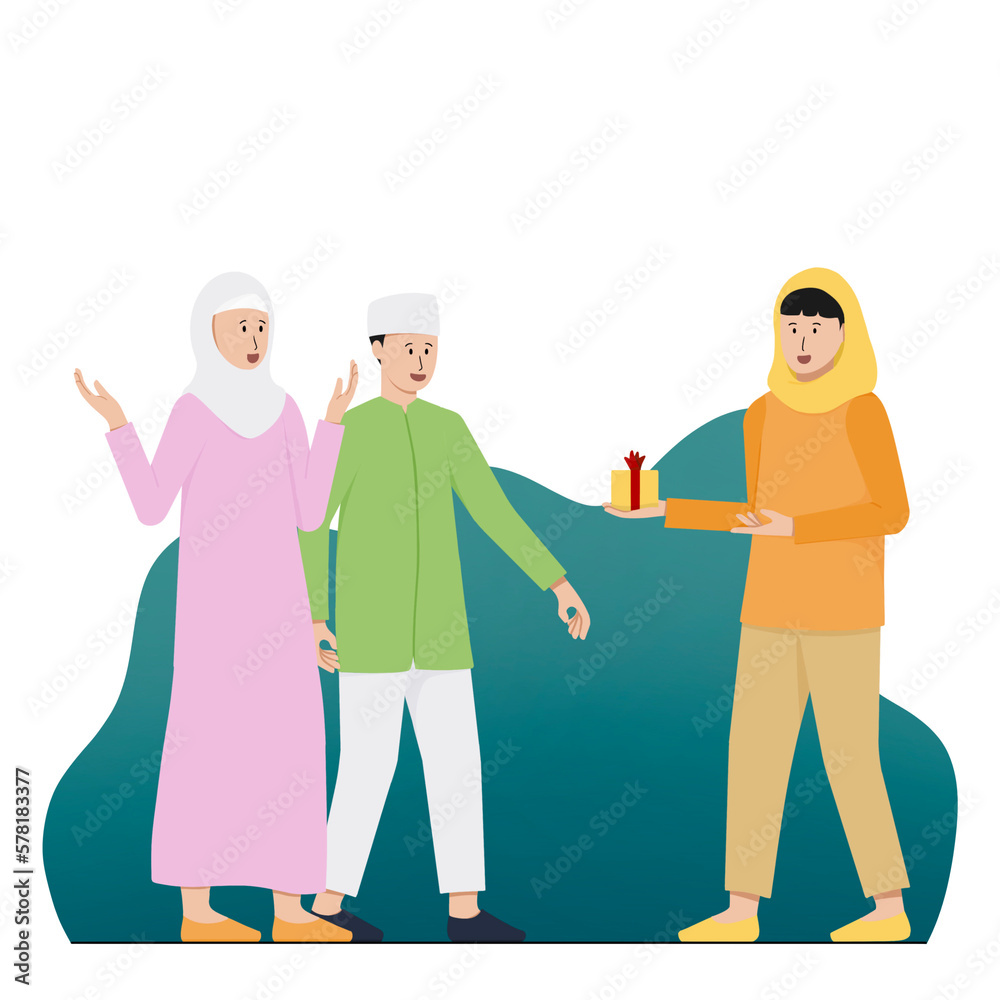 giving family gifts, Flat ramadan illustration