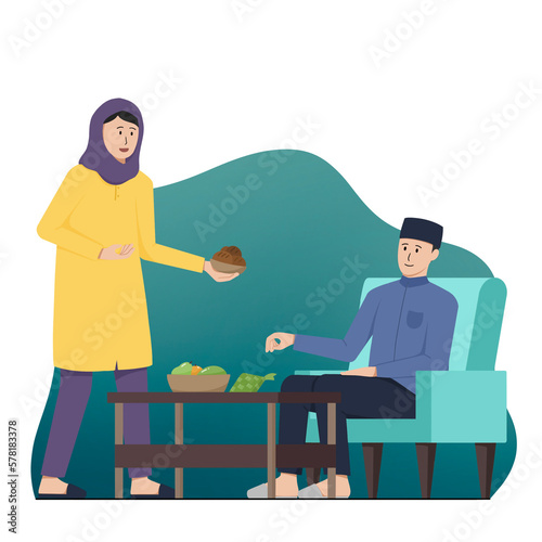 preparing iftar food, Flat ramadan illustration