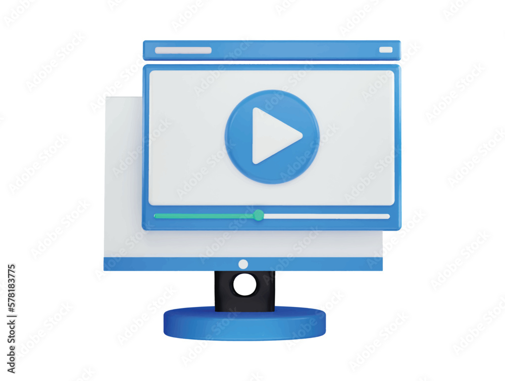Monitor with video player or media player icon 3d rendering vector illustration Monitor with video player or media player icon 3d rendering vector illustration