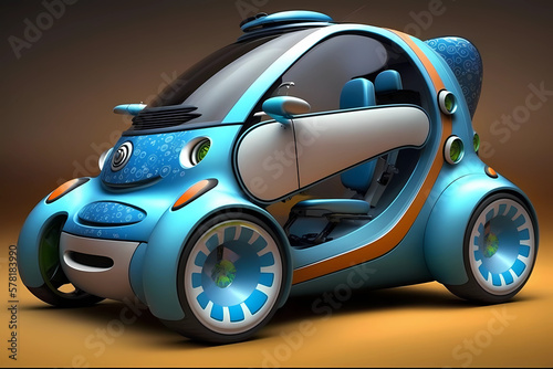 Blue electric car on a brown background. 3d render. Computer digital drawing. Generative AI.