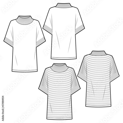 Women's Knitted High-neck Top fashion vector sketch, Apparel template /Illustrator CC