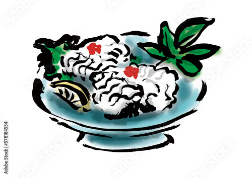 鱧の湯引き手描き和風イラスト素材