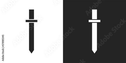 black and white sword weapon logo, icon. weapon, sword, knife, mini sword, cut, blade, attack, game, sharp, war, warrior, swordsman, clipart, sticker, flat, cartoon, simple, vector illustration