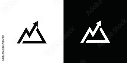 combination logo combining mountain shape, analytics, letter M arrow. icons for business, finance, travel and personal brands.