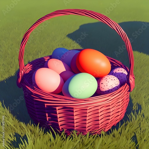 Easter eggs in a basket. 
Created using generative AI 