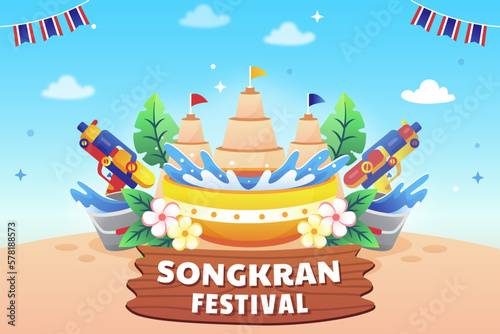 Amazing Songkran festival of Thailand background. Vector illustration.
