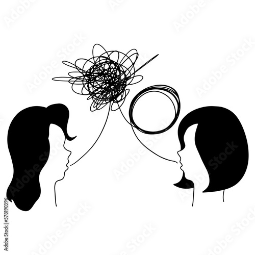 Doodle sketch style of humans head silhouette psycho therapy concept hand drawn illustration.