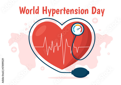 World Hypertension Day on May 17th Illustration with High Blood Pressure and Red Love Image in Flat Cartoon Hand Drawn for Landing Page Templates