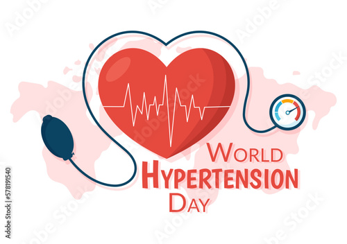 World Hypertension Day on May 17th Illustration with High Blood Pressure and Red Love Image in Flat Cartoon Hand Drawn for Landing Page Templates