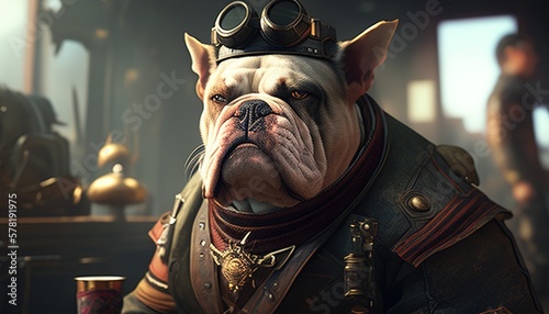 Canvastavla tough bulldog military leader digital art illustration, Generative AI