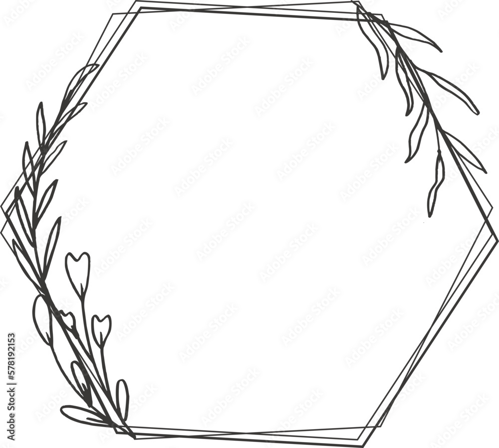 Minimalist floral frame with hand drawn leaf and shape simple floral border Minimalist floral frame with hand drawn leaf and shape simple floral border