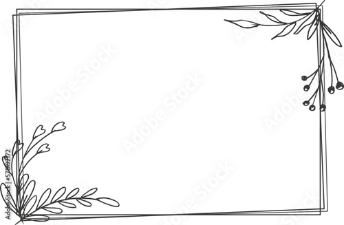 Minimalist floral frame with hand drawn leaf and shape simple floral border