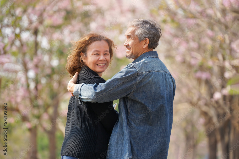 portrait romantic asian senior couple walking,talking in nature on springtime,a woman facing to camera,concept for elderly lifestyle,relaxing,exploring,travelling,well being,health benefits in nature portrait romantic asian senior couple walking,talking in nature on springtime,a woman facing to camera,concept for elderly lifestyle,relaxing,exploring,travelling,well being,health benefits in nature