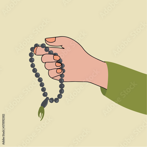 Portrait of hand drawn with tasbih prayer beads pray dzikir moslem ramadan illustration photo