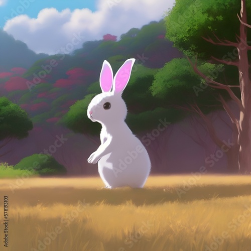 Easter bunny in the meadow. 
Created with generative AI 