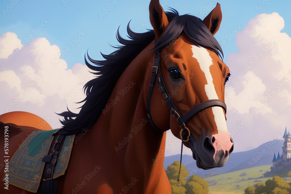 Obraz premium Colorful magic horse, cartoon style painting. Generative ai art illustration